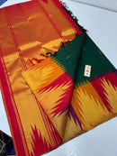 Bottle Green Korvai Multi Color Border 8 Kol Temple Border Kanchipuram Handloom Silk Saree