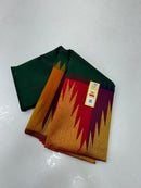 Bottle Green Korvai Multi Color Border 8 Kol Temple Border Kanchipuram Handloom Silk Saree