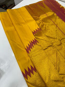 Yellow & Dual Shade Pink Korvai Raising Temple Border Kanchipuram Handloom Silk Saree