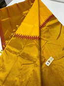 Yellow & Dual Shade Pink Korvai Raising Temple Border Kanchipuram Handloom Silk Saree