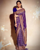 Royal Blue Pure Banarasi Khaddi Georgette Fancy Zari Striped Silk Saree