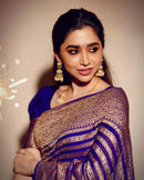 Royal Blue Pure Banarasi Khaddi Georgette Fancy Zari Striped Silk Saree