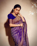 Royal Blue Pure Banarasi Khaddi Georgette Fancy Zari Striped Silk Saree