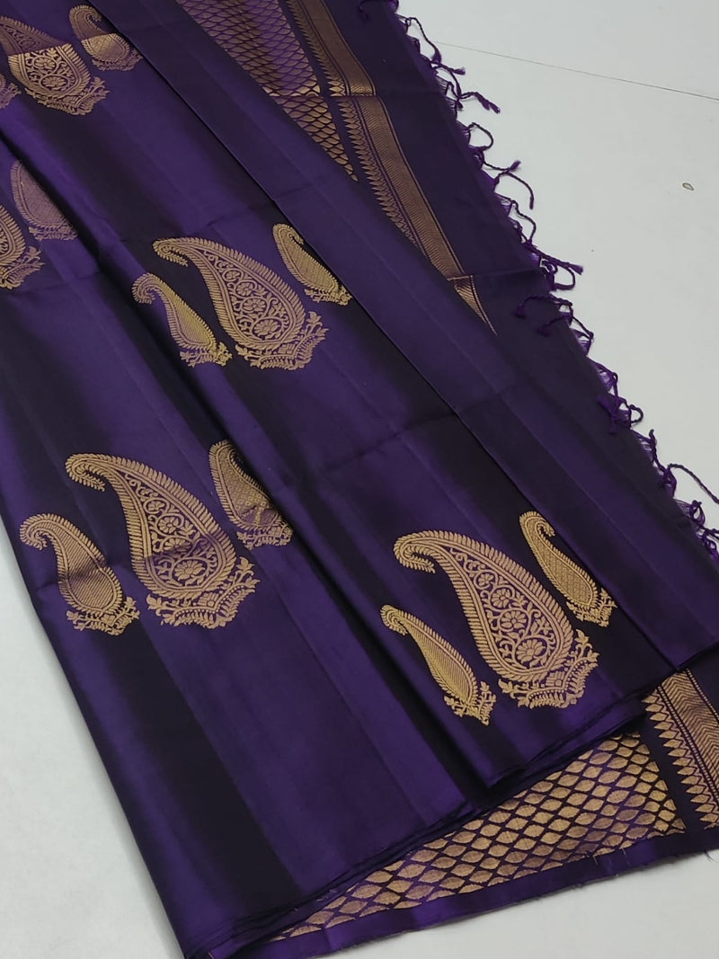 Purple 240 Hooks Unique Mango Butta Handloom Kanchipuram Soft Silk Saree