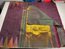Deep Brown Maandhulir Green  Korvai 8 Kol Weaving Temple Border Handloom Kanchipuram Silk Saree