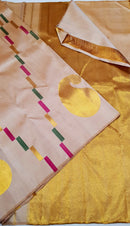 Half White Beige 8 Kol Korvai Handloom Kanchipuram Silk Saree with Big Mango Butta
