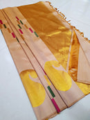 Half White Beige 8 Kol Korvai Handloom Kanchipuram Silk Saree with Big Mango Butta