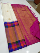 Half White Kanchipuram With Traditional Multi Color Temple Border