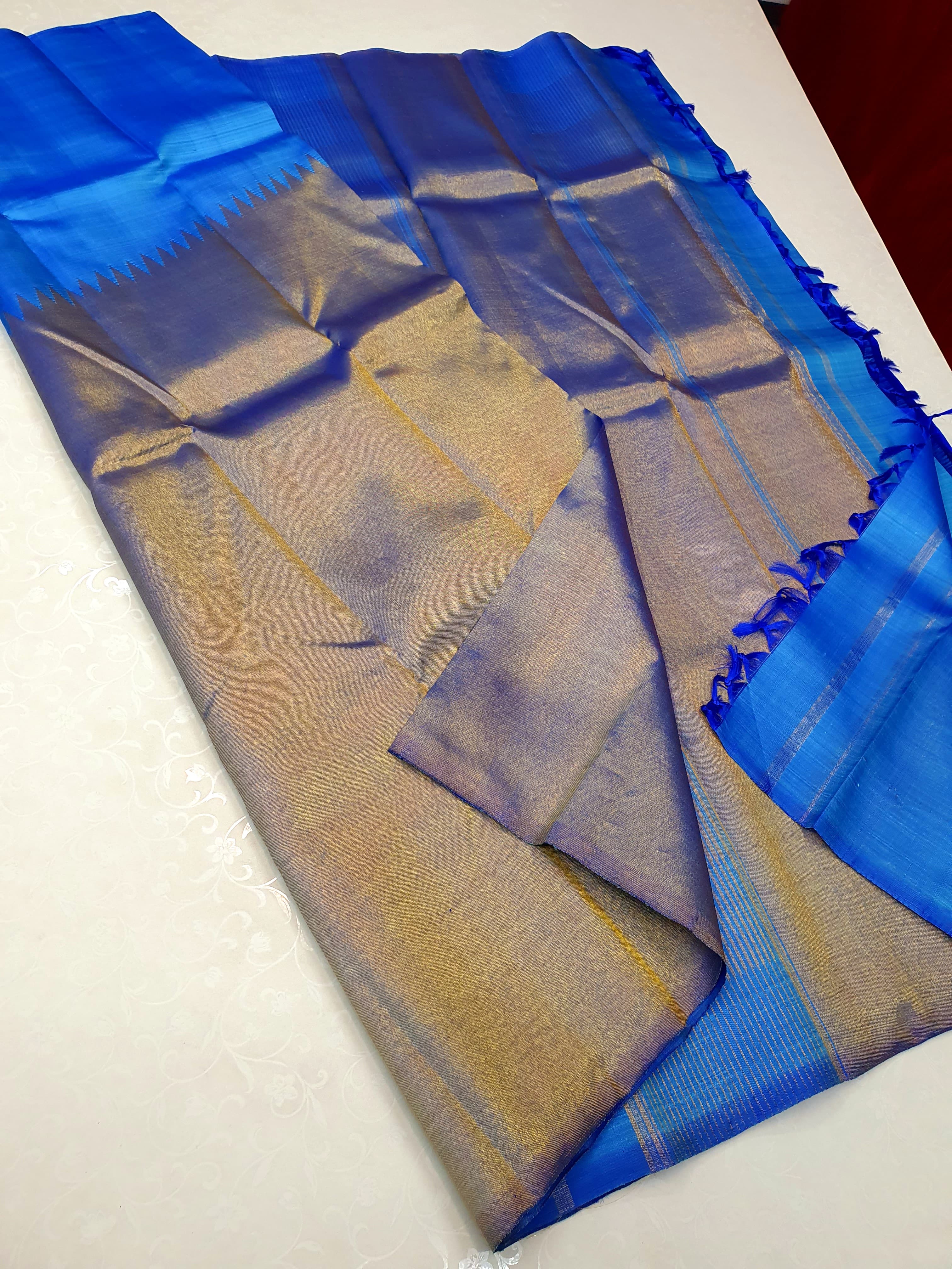 Blue Raising Temple Border Kanchipuram Silk Saree