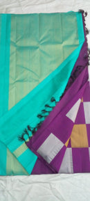 MultiColor Zari Checked Trendy Handloom Kanchipuram Silk Sarees