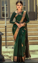 Bottle Green Kanchipuram Silk Saree with Copper Zari Weaving