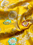 Golden Yellow Banarasi Katan Silk Tilfi Weaving Meenakari Jal Work Saree