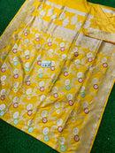 Golden Yellow Banarasi Katan Silk Tilfi Weaving Meenakari Jal Work Saree