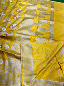 Golden Yellow Banarasi Katan Silk Tilfi Weaving Meenakari Jal Work Saree