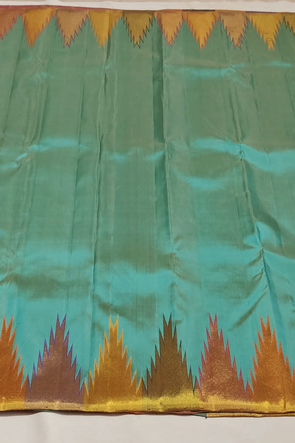Pastel Blue 8 Kol weaving Korvai Temple Border Kanchipuram Silk Saree