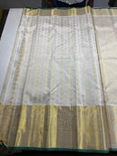 Celebrity Style Milky White Kanchipuram Handloom Silk Saree