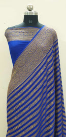 Blue Pure Banarasi Khaddi Georgette Fancy Zari Striped Silk Saree