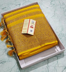 Yellow Pure Banarasi Khaddi Georgette Fancy Zari Striped Silk Saree