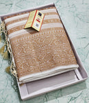 Half White Pure Banarasi Khaddi Georgette Fancy Zari Striped Silk Saree