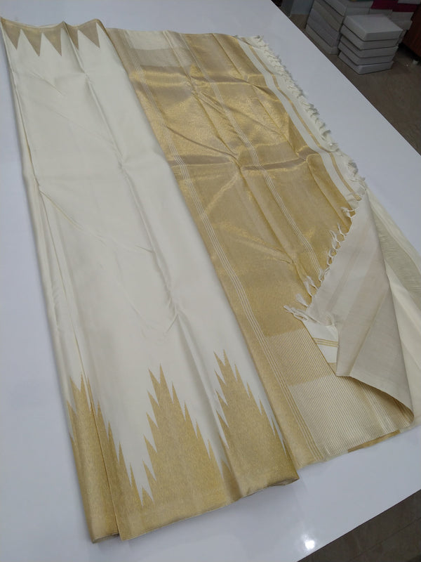 Half White Temple Border Kanchipuram Silk Saree