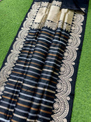 Catalogue - Pure Handloom Katan Banarasi Silk Saree with Leheriya Stripes Design Gold Silver & Antique Zari Weaving