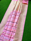 Catalogue - Pure Handloom Katan Banarasi Silk Saree with Leheriya Stripes Design Gold Silver & Antique Zari Weaving