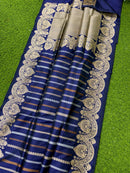 Catalogue - Pure Handloom Katan Banarasi Silk Saree with Leheriya Stripes Design Gold Silver & Antique Zari Weaving