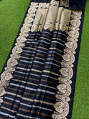 Catalogue - Pure Handloom Katan Banarasi Silk Saree with Leheriya Stripes Design Gold Silver & Antique Zari Weaving