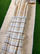Catalogue - Pure Handloom Katan Banarasi Silk Saree with Leheriya Stripes Design Gold Silver & Antique Zari Weaving