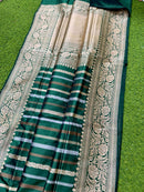Catalogue - Pure Handloom Katan Banarasi Silk Saree with Leheriya Stripes Design Gold Silver & Antique Zari Weaving