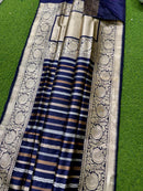 Catalogue - Pure Handloom Katan Banarasi Silk Saree with Leheriya Stripes Design Gold Silver & Antique Zari Weaving