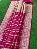 Catalogue - Pure Handloom Katan Banarasi Silk Saree with Leheriya Stripes Design Gold Silver & Antique Zari Weaving