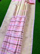Catalogue - Pure Handloom Katan Banarasi Silk Saree with Leheriya Stripes Design Gold Silver & Antique Zari Weaving