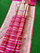 Catalogue - Pure Handloom Katan Banarasi Silk Saree with Leheriya Stripes Design Gold Silver & Antique Zari Weaving