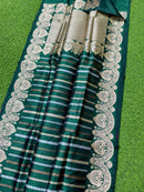 Catalogue - Pure Handloom Katan Banarasi Silk Saree with Leheriya Stripes Design Gold Silver & Antique Zari Weaving
