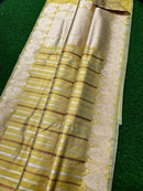Catalogue - Pure Handloom Katan Banarasi Silk Saree with Leheriya Stripes Design Gold Silver & Antique Zari Weaving