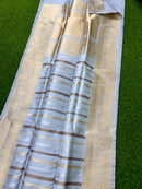 Catalogue - Pure Handloom Katan Banarasi Silk Saree with Leheriya Stripes Design Gold Silver & Antique Zari Weaving