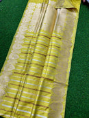 Catalogue - Pure Handloom Katan Banarasi Silk Saree with Leheriya Stripes Design Gold Silver & Antique Zari Weaving