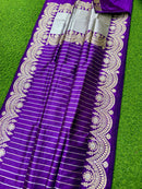 Catalogue - Pure Handloom Katan Banarasi Silk Saree with Leheriya Stripes Design Gold Silver & Antique Zari Weaving