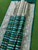 Catalogue - Pure Handloom Katan Banarasi Silk Saree with Leheriya Stripes Design Gold Silver & Antique Zari Weaving
