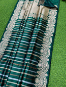 Catalogue - Pure Handloom Katan Banarasi Silk Saree with Leheriya Stripes Design Gold Silver & Antique Zari Weaving