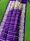 Catalogue - Pure Handloom Katan Banarasi Silk Saree with Leheriya Stripes Design Gold Silver & Antique Zari Weaving