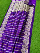 Catalogue - Pure Handloom Katan Banarasi Silk Saree with Leheriya Stripes Design Gold Silver & Antique Zari Weaving