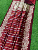 Catalogue - Pure Handloom Katan Banarasi Silk Saree with Leheriya Stripes Design Gold Silver & Antique Zari Weaving