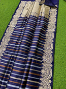 Catalogue - Pure Handloom Katan Banarasi Silk Saree with Leheriya Stripes Design Gold Silver & Antique Zari Weaving
