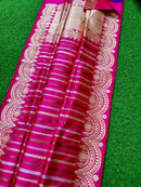 Catalogue - Pure Handloom Katan Banarasi Silk Saree with Leheriya Stripes Design Gold Silver & Antique Zari Weaving