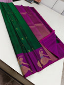 Green Handloom Kanchipuram Silk Saree with Trendy Dancing Girl Border Butta