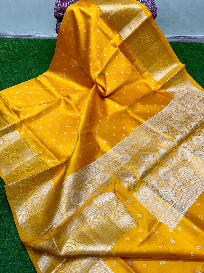 Catalogue - Lite Weight Banarasi Silk Saree with Unique Bandhini Prints