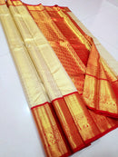 Catalogue - Half White & Red Combination Bridal Tissue Kanchipuram Silk Sarees