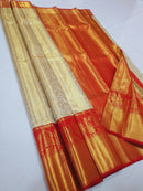 Catalogue - Half White & Red Combination Bridal Tissue Kanchipuram Silk Sarees